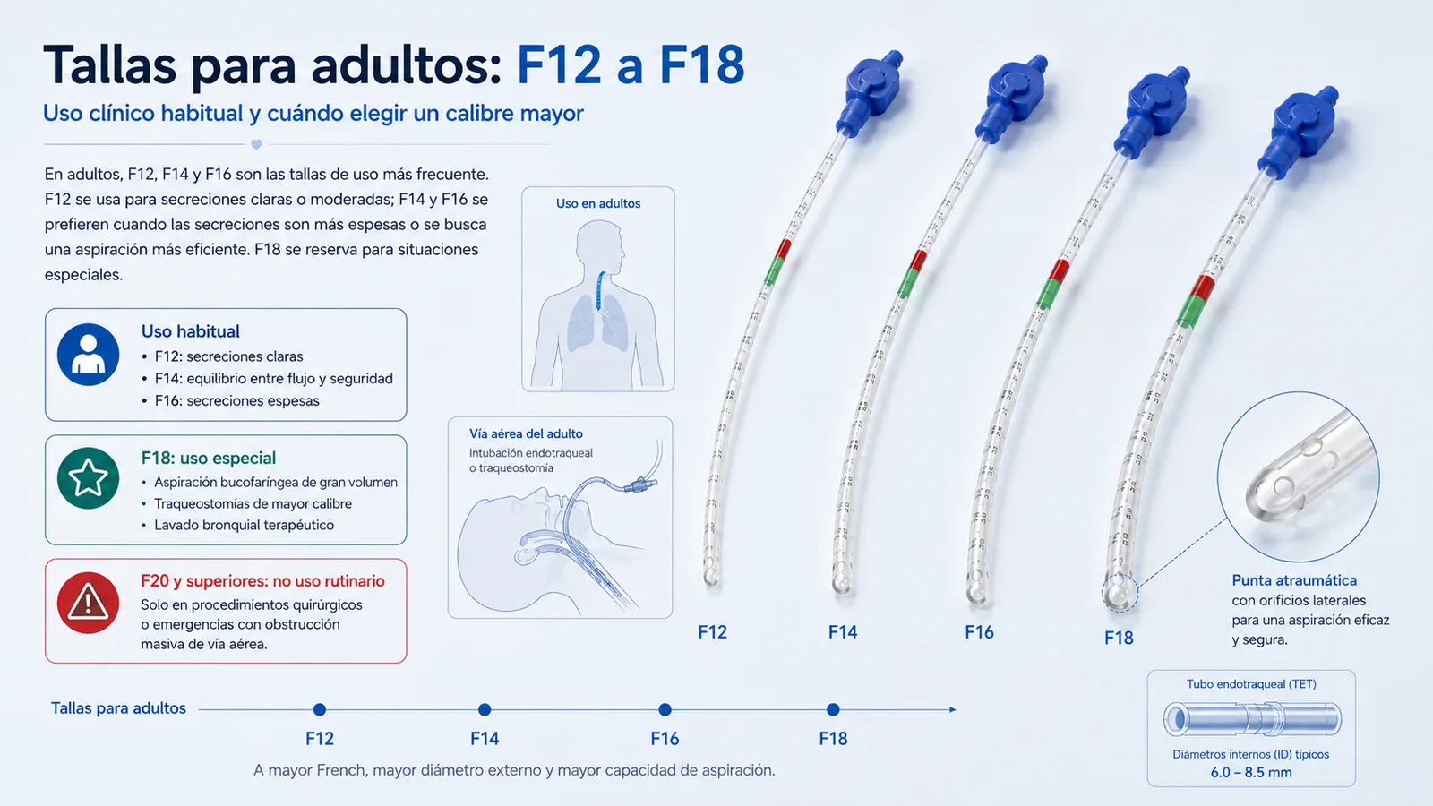 Tallas para adultos (F12–F18) y cuándo usar F20