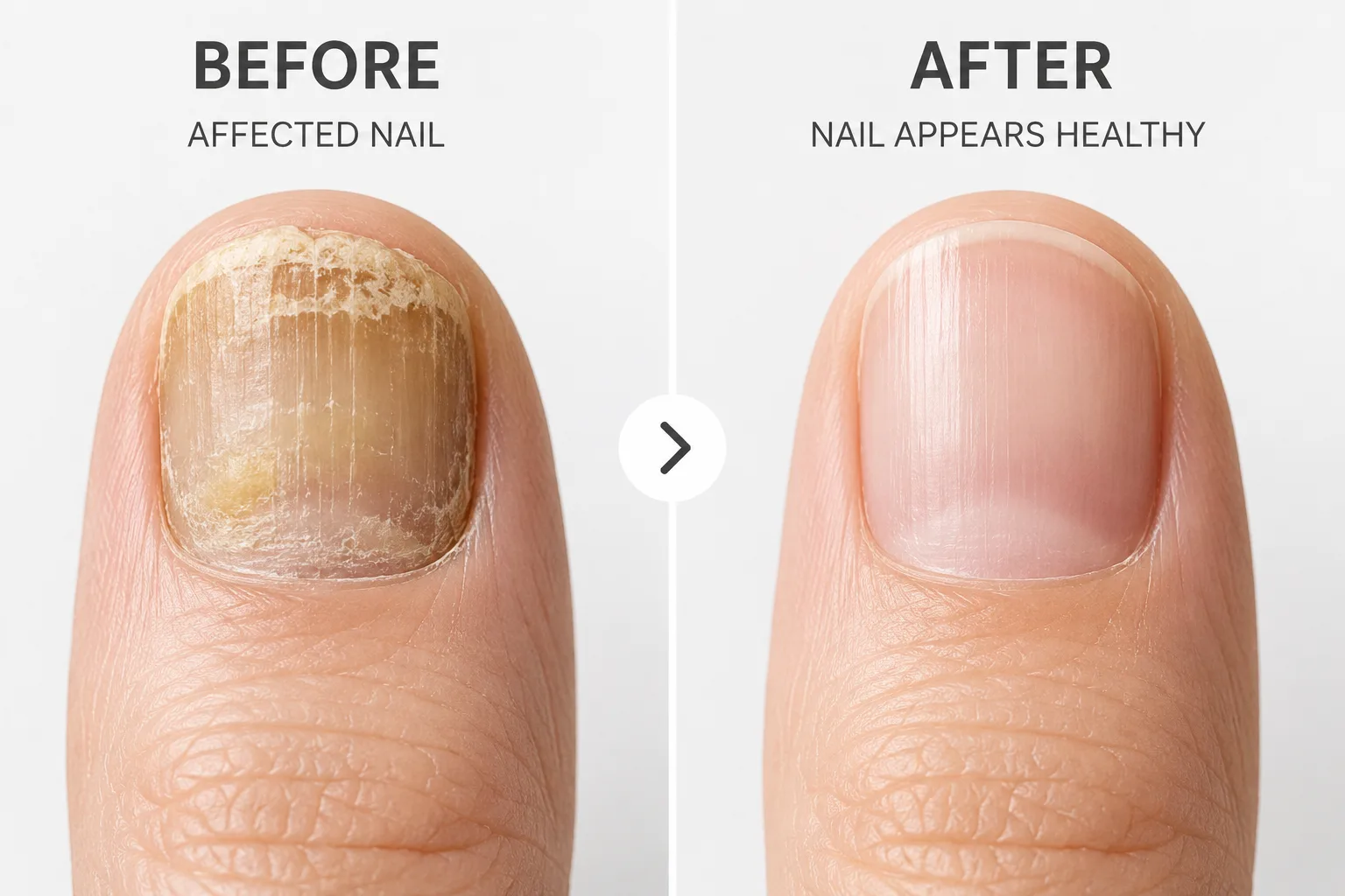 Before and after: close-up nail fungus vs healthy nail