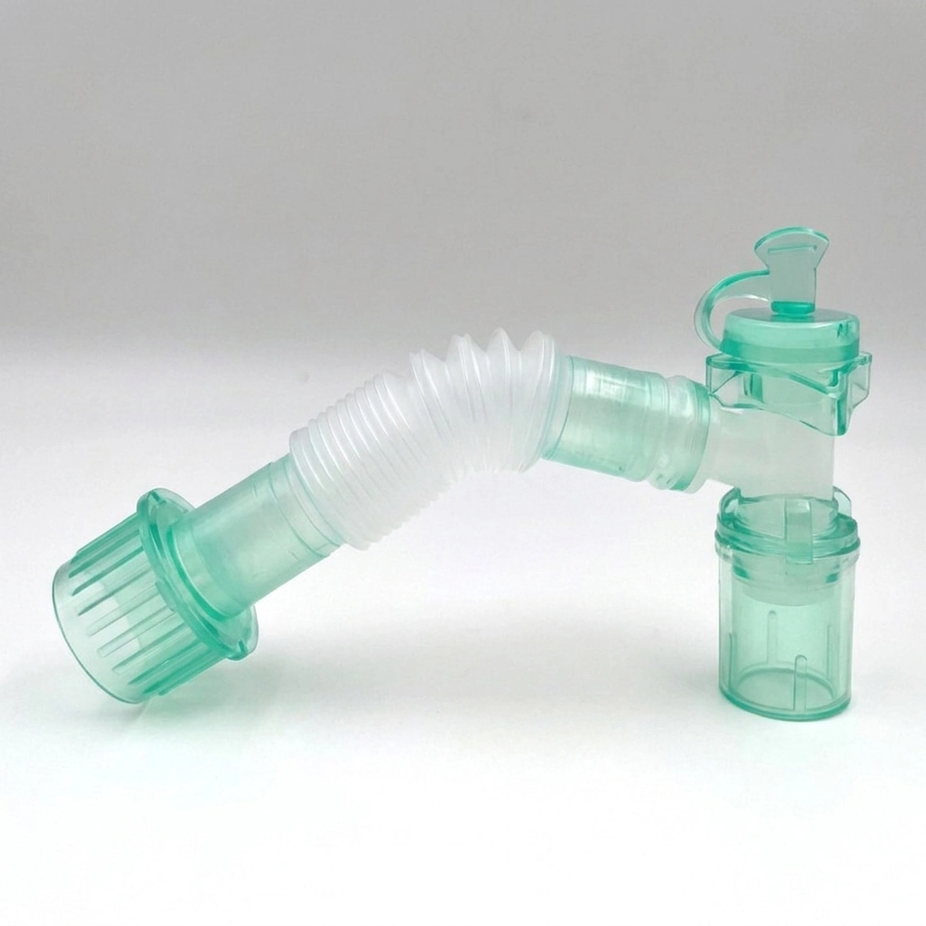 Tubo de Extensión Respiratorio Desechable con Codo Giratorio Doble — Disposable Double Swivel Catheter Mount for Anesthesia and Ventilator Circuit SKU CM-DS01